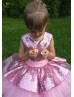 Rose Pink Sequin Tulle Peplum Flower Girl Dress